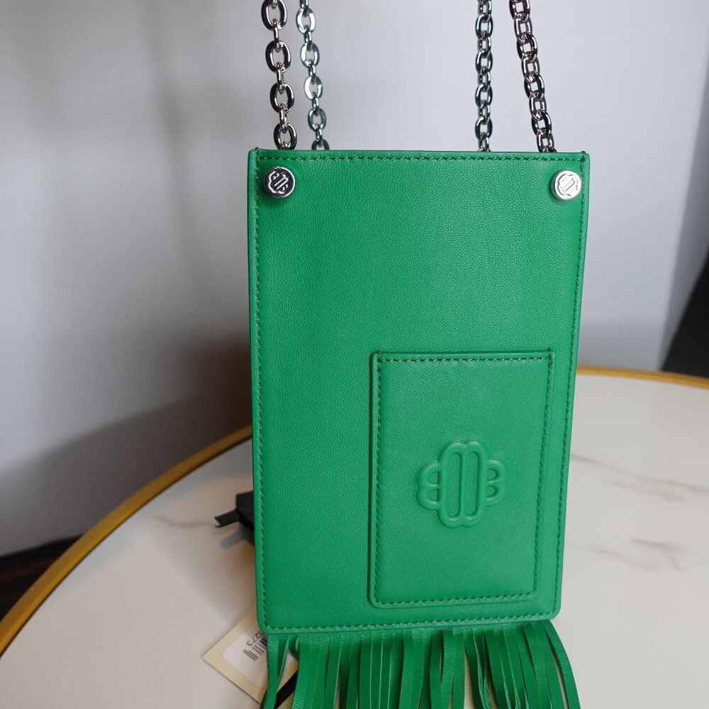 MAJE Leather Fringe chain strapped Phone Bag In green NEW - Picture 7 of 7